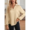 thumbnail image 4 of Solid Color Collared V Neck Cutout Twist Back Blouse for Women Beige Medium, 4 of 5