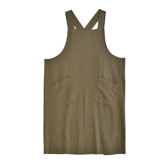 Cotton Long Square Cross Back Aprons Solid Color Cook Kitchen Garden Adjustable Tie Smock with Pockets