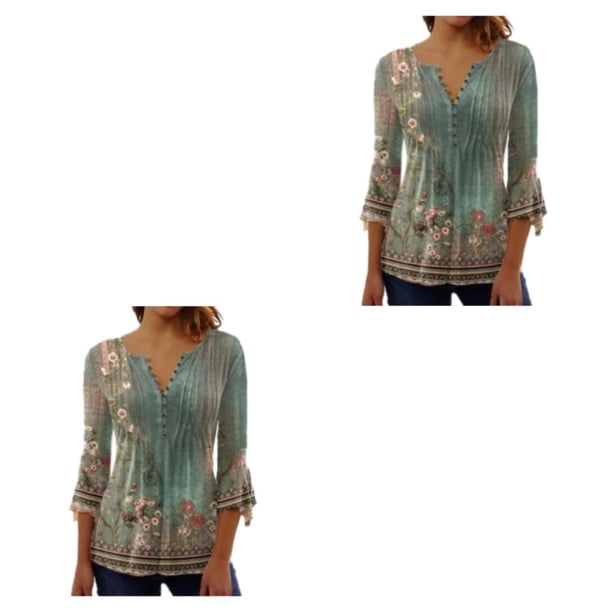 Camiseta Sonducket Manga 3/4 Túnica Verano Atractiva Transpirable Multicolor Verde XXL 2piezas