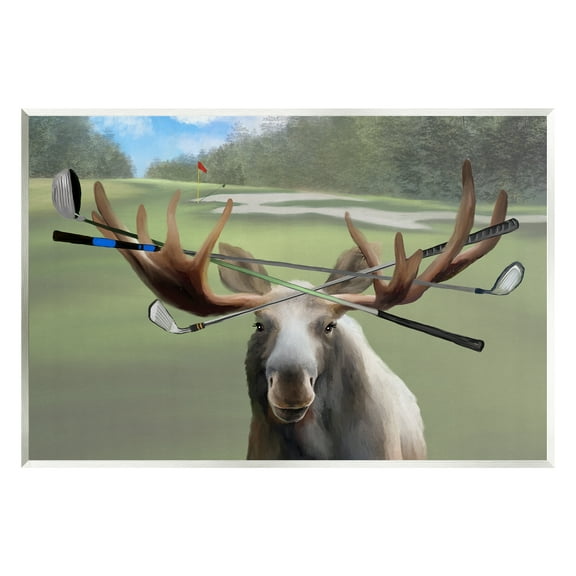 Stupell Funny Golf Clubs Moose Antlers Animals & Insects Painting Wall Plaque Unframed Art Print Wall Art