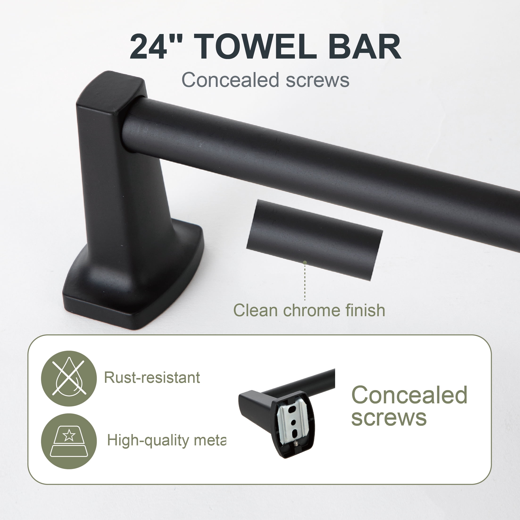 Mainstays 24-inch Square Wall Mount Towel Bar Matte Black Finish with Hardware