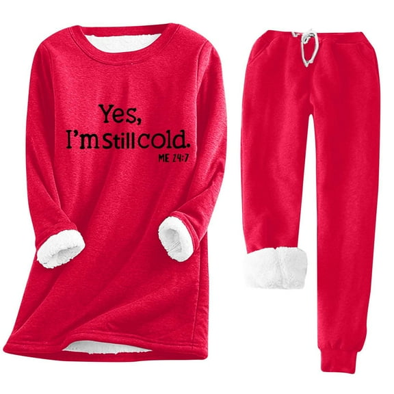 FAVIPT Yes I'm Still Freezing Cold 24 7 Sweatshirt for Women 2024 Winter Warm Sherpa Lined Fleece Tops Joggers Pants Sweatsuits 2 Piece Set Winter Thermal 2024