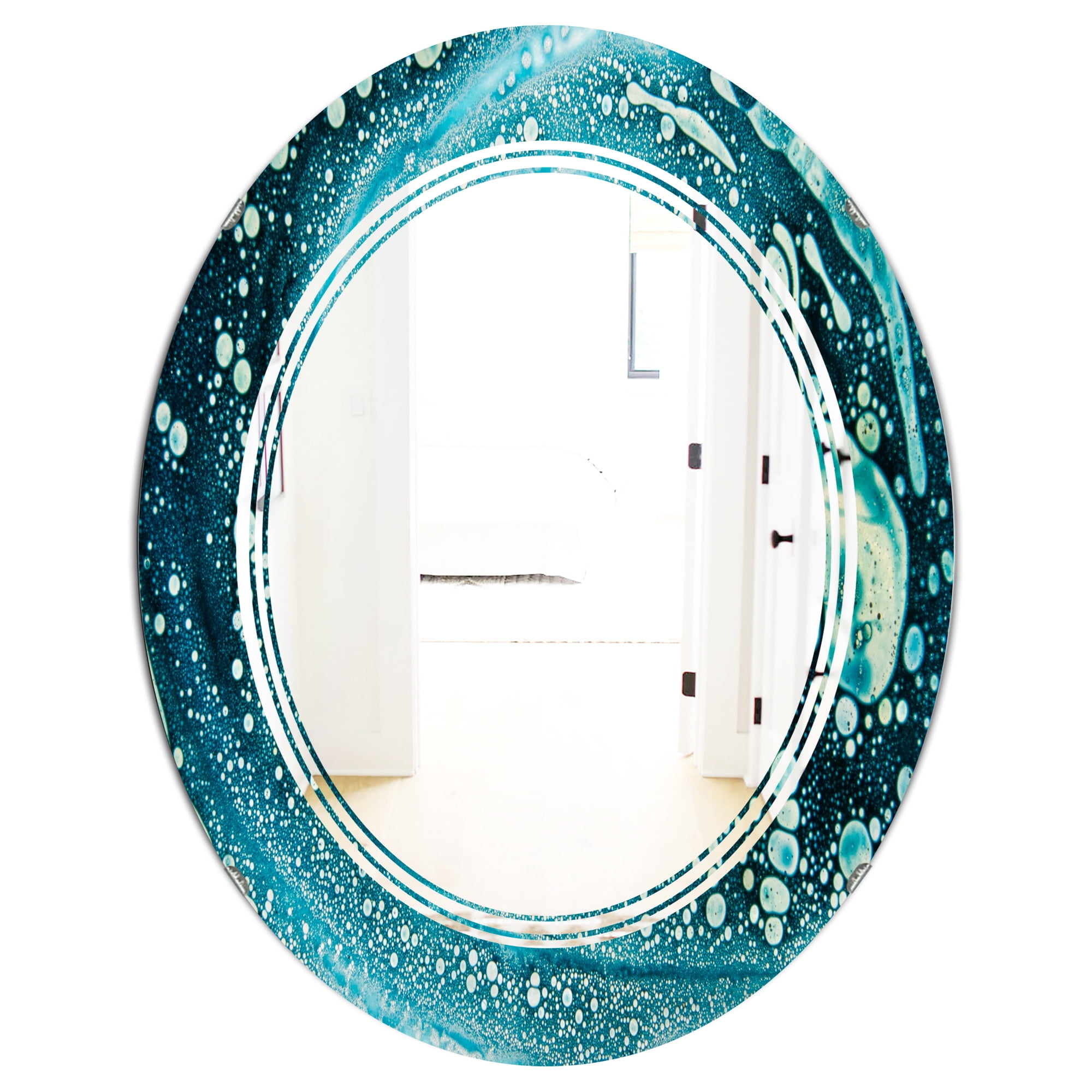 Designart 'Precious Blue Fabulous Pattern' Modern Oval Wall Mirror - Triple C