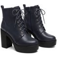thumbnail image 4 of BLISSFUL STEP Women's Boot Side Zip Platform Chunky Heel Combat Boots Navy Blue 8.5, 4 of 8