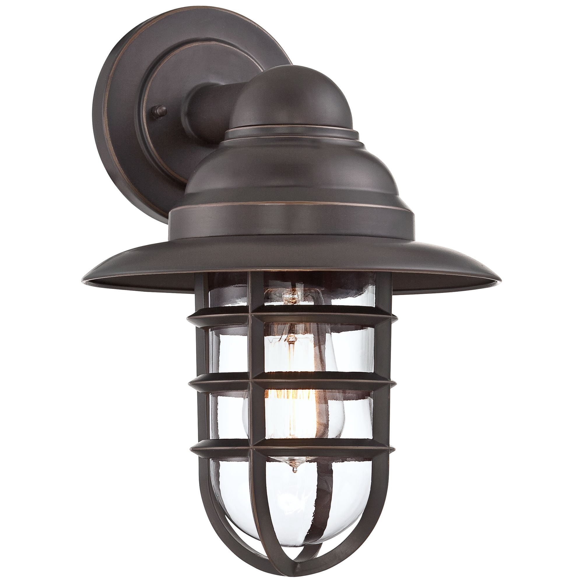 John Timberland Marlowe Industrial Outdoor Wall Light Fixture Galvanized Hooded Cage 13 1/4" Clear Glass for Post Exterior Barn Deck House Porch Yard