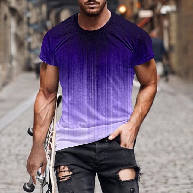 Qertyioot Hommes Imprimer Manches Courtes Col Rond T-shirt Casual Mode Manches Courtes Dégagement