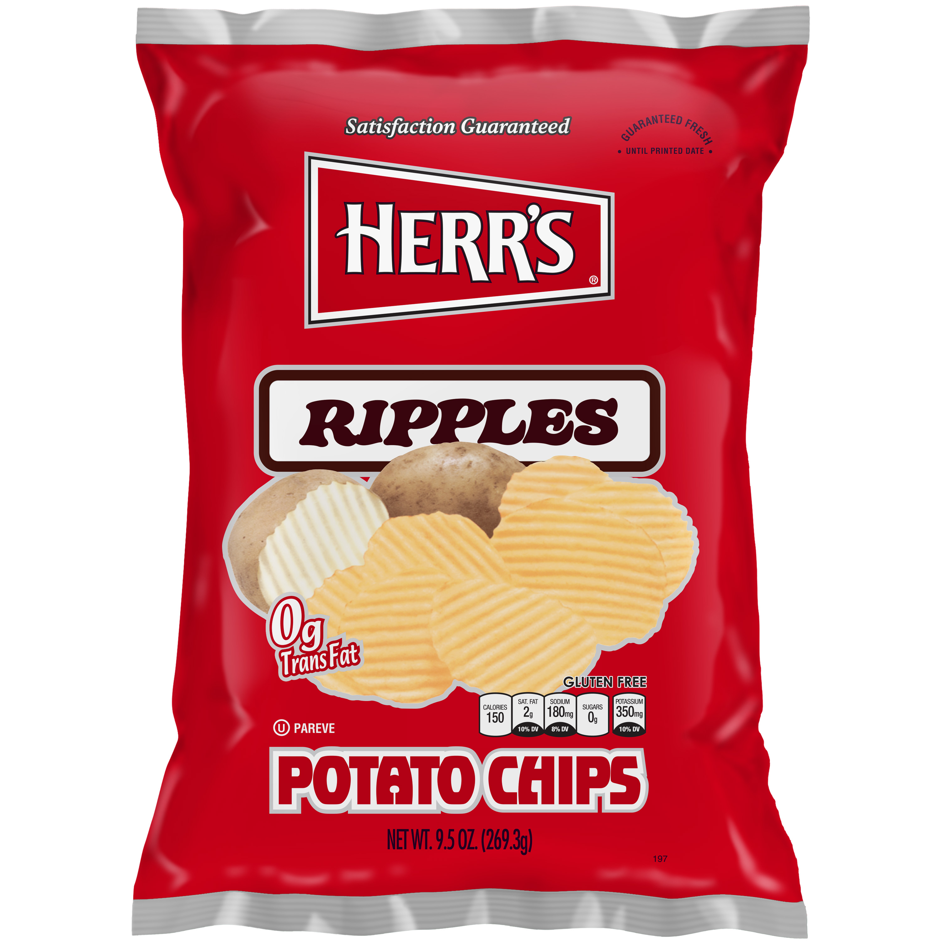 Herr's Potato Chips, Ripple, 9.50 Oz, 9 Ct