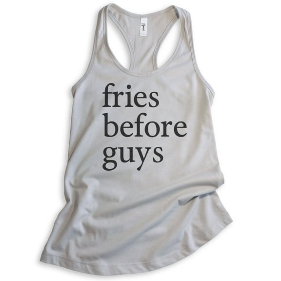 Fries Before Guys Tank Top, Ladies Racerback Tank Top, Hipster Tank, Girl Tank, Single Tank, Silver Gray, Medium