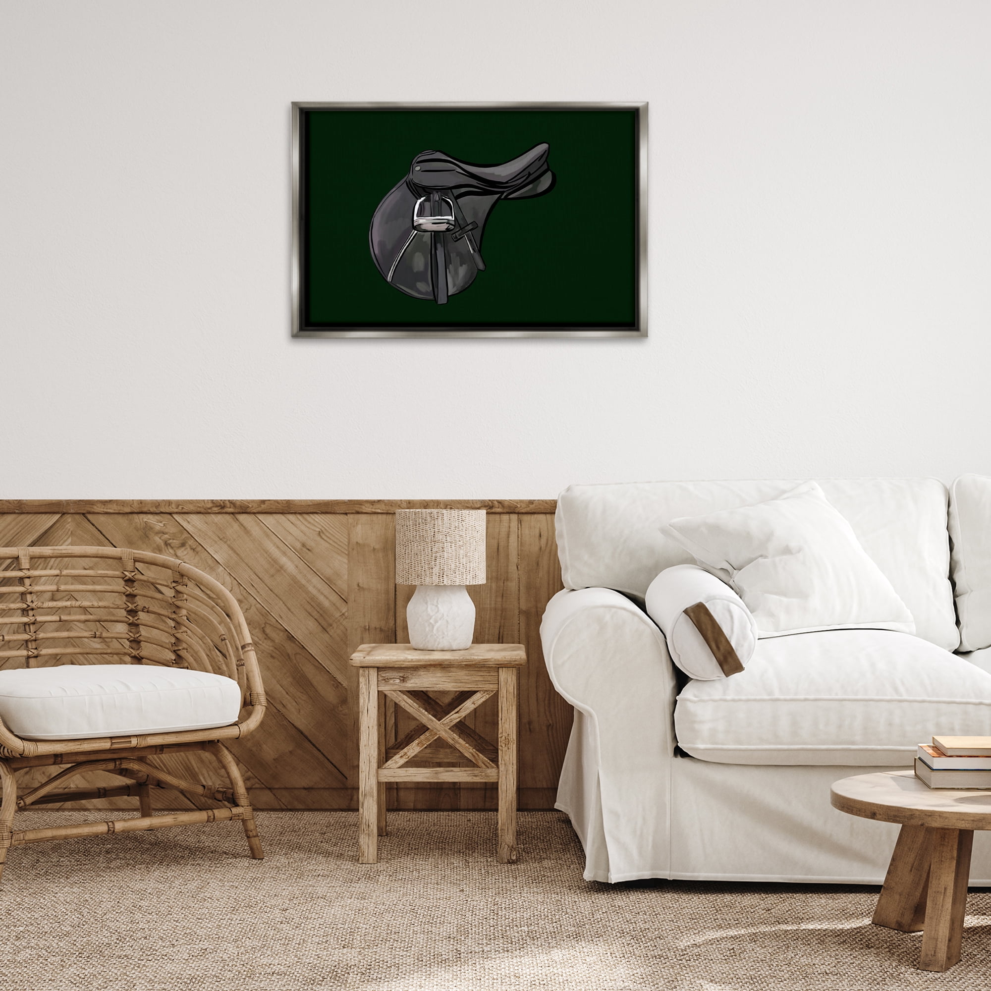 Stupell Industries Black Horse Saddle Abstract Painting Gray Floater Framed Canvas Art Print Wall Art, 31 x 21