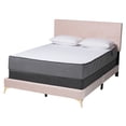 thumbnail image 2 of Modern Velvet Queen Bed - Pink Channel Tufted Panel Bed with Gold Metal Legs - Bedroom Furniture, 2 of 2