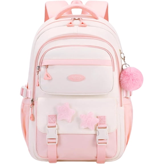 Sunyuer Cute Preppy Aesthetic Backpack, Large-Capacity Lightweight Backpack with Trolley Sleeve - Stylish and Practical for Daily Use & Travel
