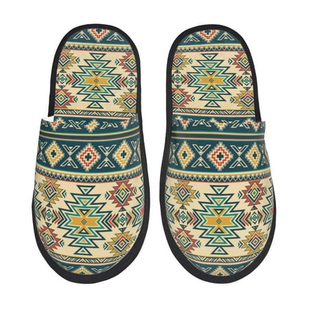 Balery Traditional Tribal Aztec1 Slient Indoor Furry Fleece Comfort House Shoes Soft Non-Slip Home Shoes Cotton slippers House Slippers-- Large