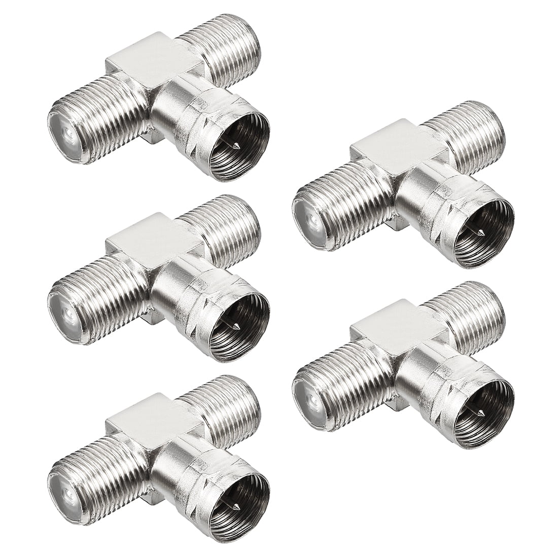 5pcs Silver Tone BSP 3 Ways F Male to 2 F Female Jack RF Coaxial Connector 
