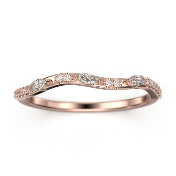 0.48ct Marquise and Round Diamond Moissanite 18K Rose Gold Over Silver Wedding Band