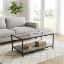Modern Farmhouse Coffee Table with Storage - 2-Tier Living Room Table