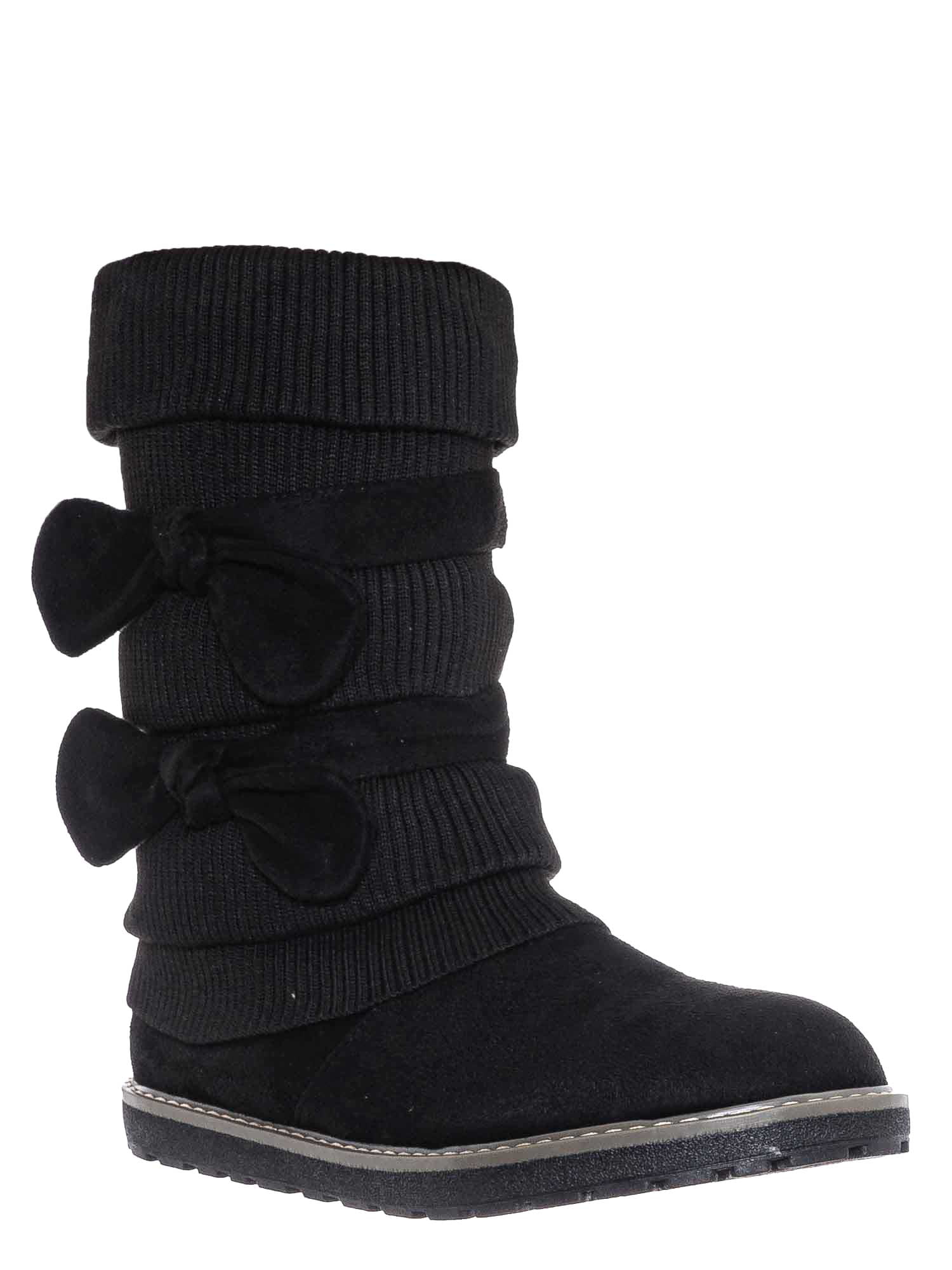 Girls Black Long Winter Faux Suede Kids Children's Black Zip Up Rouched Boots UK 