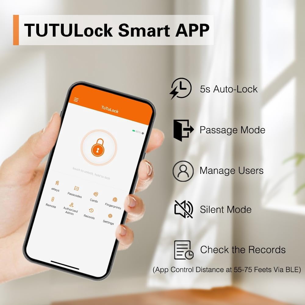 Fingerprint Door Lock, 5-in-1 Smart Door Knob, Keyless Entry with Passcode Keypad & Handle, APP Control for Bedroom, Office, Apartment (Silver)