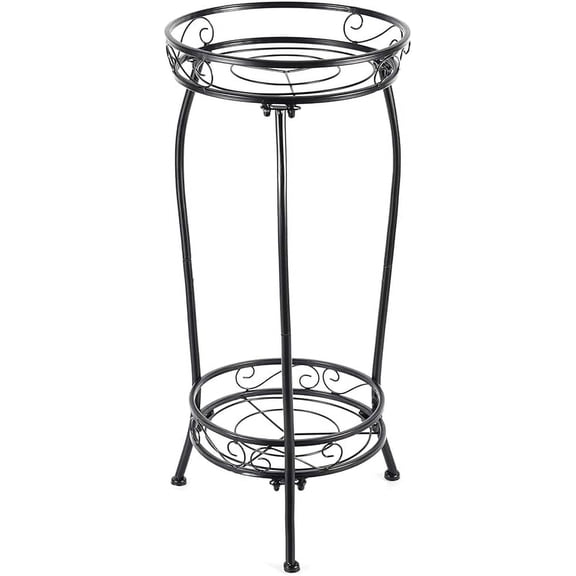 FOUKUS Tall Metal Plant Stand Indoor/Outdoor – 2-Tier 27.1" Flower Pot Holder Shelf, Heavy-Duty Rustproof Plant Rack for Patio, Living Room, Balcony, and Garden – Black