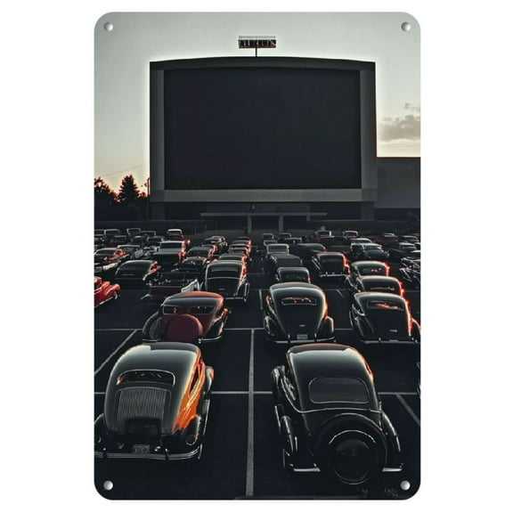 1pc Vintage Drive-In Movie Theater Tin Sign, 8x12inch, Iron Metal Wall Art, Retro Car Design, Decorative Plaque for Home, Bar, Cafe, Office, Bedroom, Bathroom, Garage Decor