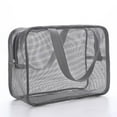 thumbnail image 3 of Neceser de malla portátil, organizador de artículos de tocador, bolsa de aseo transparente, artículos esenciales para , bolsa con cremallera, Gris, 3 of 8