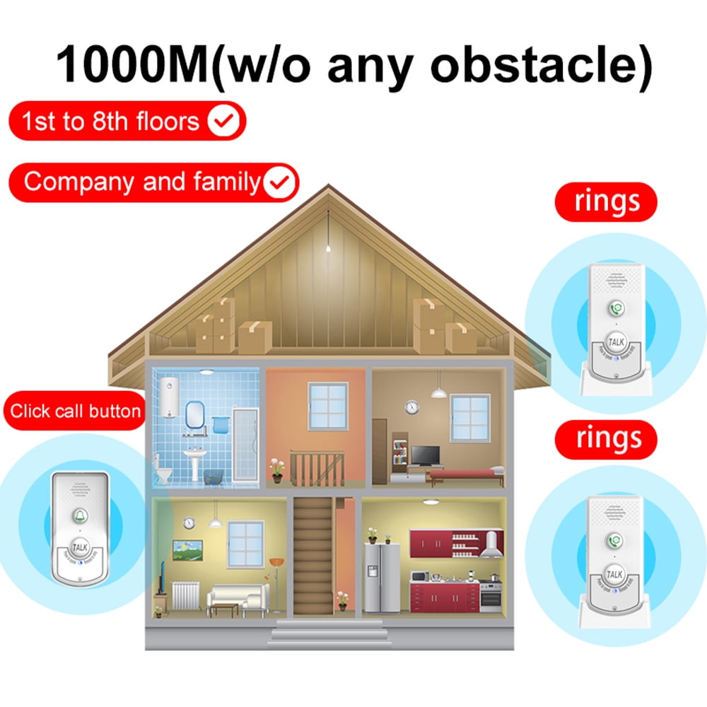 Wireless Doorbell Intercom Rechargeable Smart Intercom Doorbells for Home Real-Time Two-Way Communication 3 Volume Levels 1000m/3280ft Long Distance Waterproof Electronic Doorbell Chime for Home