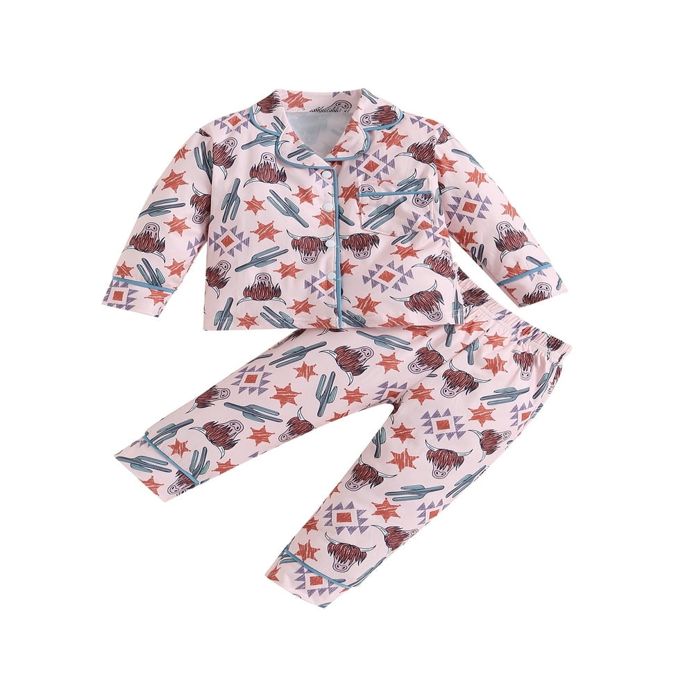 POINTERTECK Kid Girls Boys Pajamas Set Cow Print Long Sleeve Button Down Tops Long Pants 2 Pieces Lounge Suit Sleepwear 18 24 Months Walmart