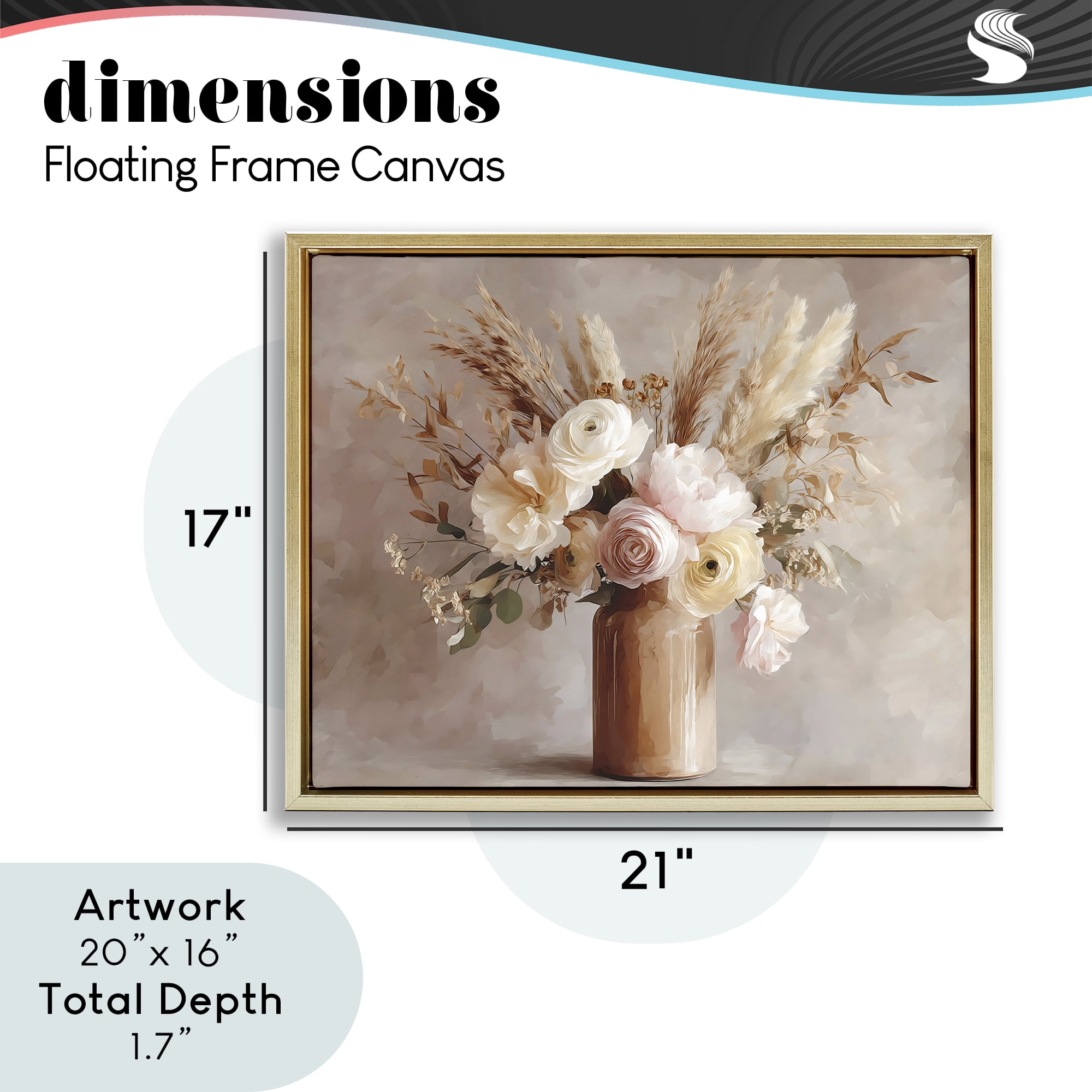 Stupell Industries Elegant Wheat Bouquet in Vase Gold Framed Floater Canvas Wall Art, design by Franklyn Gregory