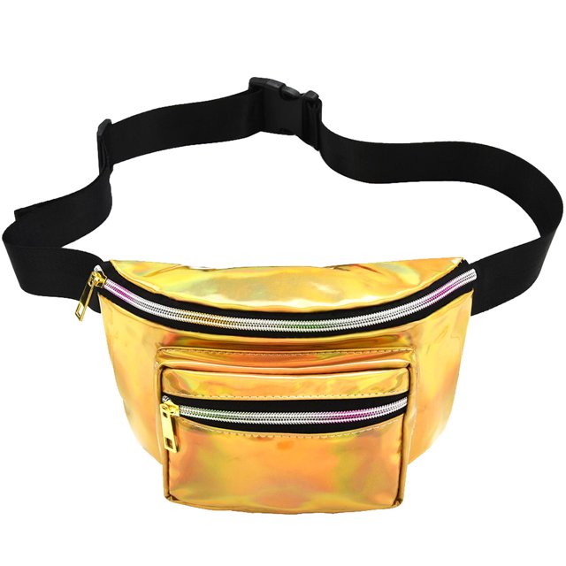 Women Workout Pouch Reflective Faux Leather Fanny Pack Cross Body Bag for Ladies