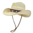 thumbnail image 5 of Sun Hats for Women Unisex Western Boho Wide Brim Straw Sun Hat Beach Seaside Beige One Size, 5 of 5
