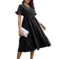 thumbnail image 2 of Vestido Informal de Mujer con Escote en V, Volantes y Corta, Corte A, Holgado, Midi Negro L, 2 of 9