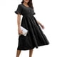 thumbnail image 2 of Vestido Informal de Mujer con Escote en V, Volantes y Corta, Corte A, Holgado, Midi Negro M, 2 of 9