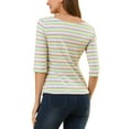 thumbnail image 3 of Allegra K Women's Casual Round Neck Elbow Sleeves Slim Fit Stripes T-Shirt, 3 of 6