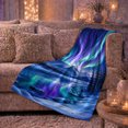 thumbnail image 4 of Northern Lights over Frozen Mountain Lake, Dreamy Rustic Style for Nature Lovers, Blue Aurora Reflection Scene and Housewarming Gift, Cozy Flannel Blanket for Cabin and Bedroom, Home Decor, 4 of 5