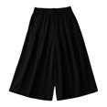thumbnail image 3 of Endives Women's Shorts Solid Color Loose Summer Bermuda Short Knee Length Elastic Waist Beach Lounge Workout Casual Long Short Wide Leg Shorts, 3 of 6