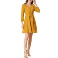 thumbnail image 1 of INSPIRE CHIC Robe en Mousseline Trapèze Fluide à Col en V Mignon Uni à Manches Mi-Longues pour Femme TP Jaune Foncé, 1 of 7