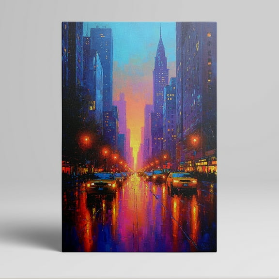 1pc New York City Sunset Street Scene Framed Canvas Wall Art, Decor room hanging Wall Picture Decor for Home Gifts, living room, bathroom, bedroom, kitchen wall art decor canvas wall art