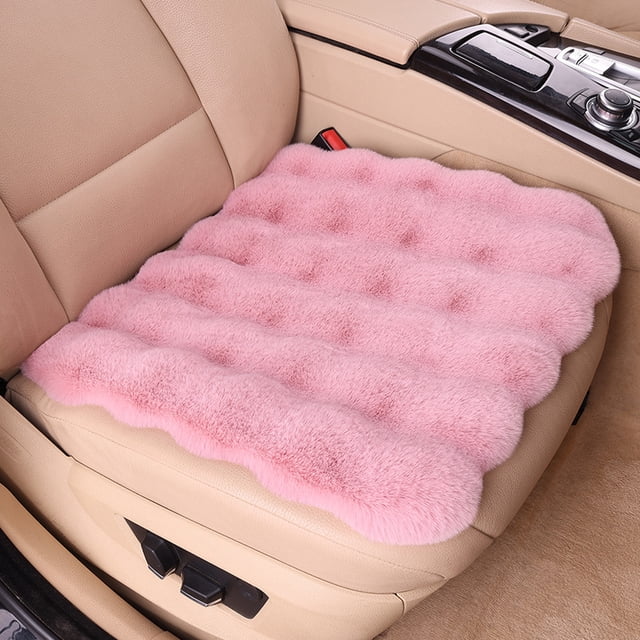 Cojín para asiento de automóvil, peluche de conejo de invierno, peluche de burbujas, cálido, cojín de asiento universal de cinco plazas para hombres y mujeres