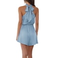 thumbnail image 7 of Biekopu Women Solid Color Playsuits Tie-Up Halter Neck Sleeveless Loose Short Summer Satin Rompers, 7 of 7