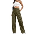 thumbnail image 2 of XFLWAM Women's High Waisted Cargo Pants Travel Y2K Streetwear Baggy Stretchy Pants with 6 Pockets Drawstring Ankle Cuffs Army Green M, 2 of 7