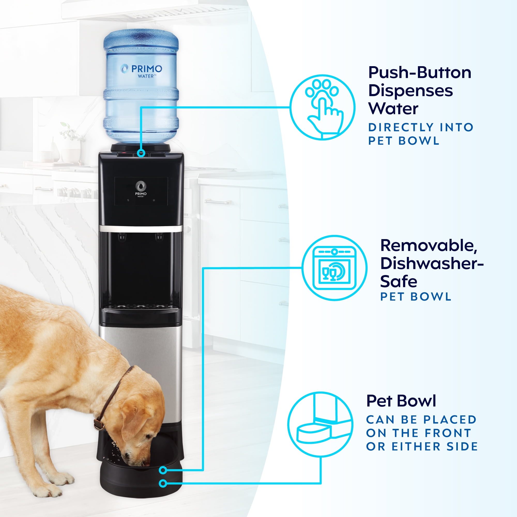 Primo Water® Top Loading Pro 2 Temp Water Dispenser with Pet Station, Black & Stainless Steel