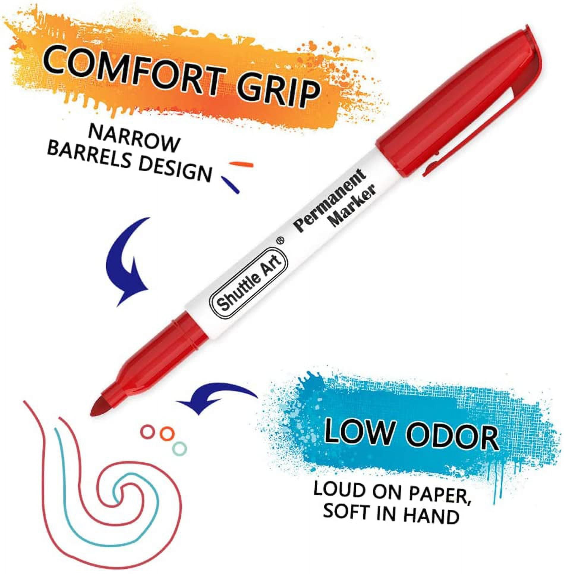 (2 pack) Permanent Markers, Shuttle Art 30 Colors Fine Point Assorted Colors Permanent Marker Set, Works on Plastic,Wood,Stone,Metal and Glass for Adult Coloring Doodling Marking