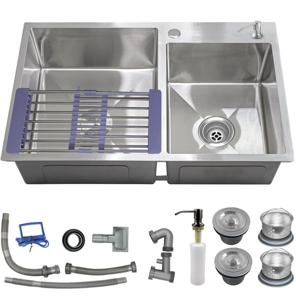 Fregadero Tarja Acero Inox 2 Tinas Gutstark 32 x 40 x 20 cm Escurridor Cocina Dispensador Jabon