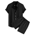 thumbnail image 5 of IWRICH Men's Two Piece Outfit Shorts Casual Short Sleeve Button down Shirt and Beach Shorts Set Summer Vacation Outfits Black XXL, 5 of 5