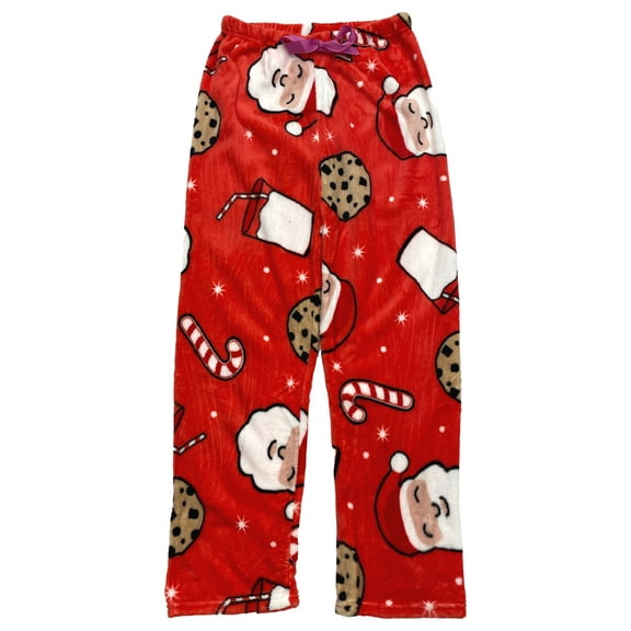 Womens Plush Red Santa Cookie Christmas Holiday Sleep Pants Pajama Bottoms L/XL