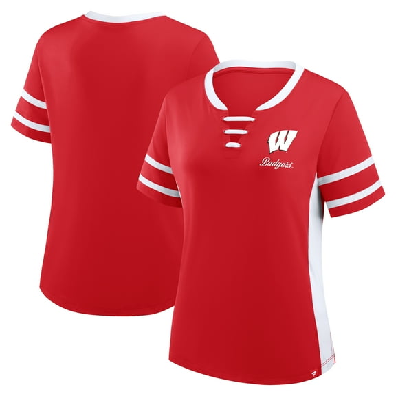 Women's Fanatics Red/White Wisconsin Badgers Be Fearless Athena Lace-Up T-Shirt
