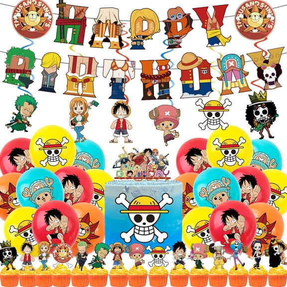 ONE PIECE theme birthday party set,ONE PIECE birthday party set includes banners, balloons, cake hats and party decoration set.