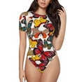 thumbnail image 1 of Balery Retro Floral Butterfly Body de cuello redondo de manga corta para mujer Tops de manga corta Tops básicos-X-Large, 1 of 7