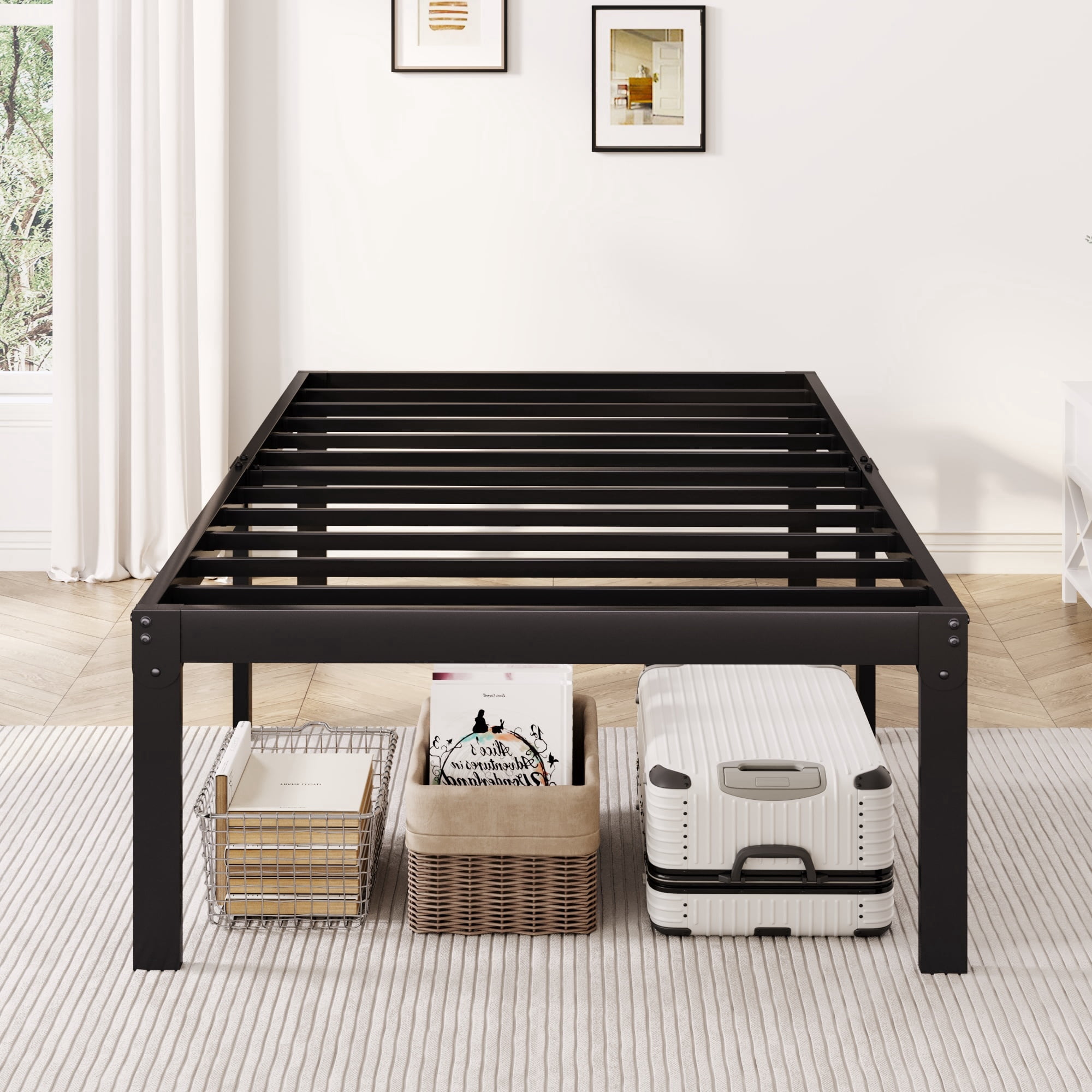 Merrland 18" Twin Size Metal Platform Bed Frame, Heavy-Duty, Ample Under-Bed Storage, No Box Spring Needed, Black