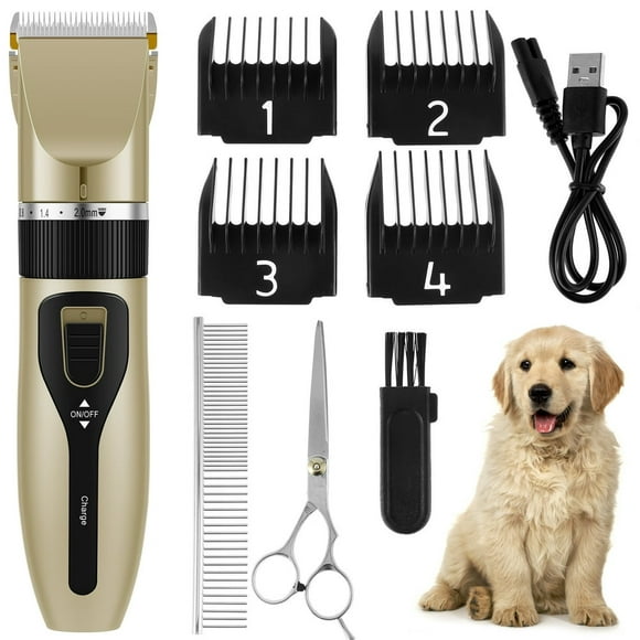 Dog Clipper Set with 4 Guard Comb Low Noise Dog Grooming Clipper Rechargeable Cordless Dog Hair Shaver with Shears Brush Comb for Dogs Cats Pets