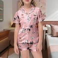 thumbnail image 2 of TBWNWG Pyjamas et Peignoirs pour Filles Ensemble de Pyjama Confortable à Manches Courtes pour Enfants Tenue de Détente à Imprimé Chat Adorable Ensemble 2 Pcs pour Usage Quotidien, Tailles 4-5 Ans, 2 of 5